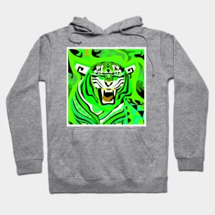 white tiger art in zentangle totonac ecopop in bright green light Hoodie